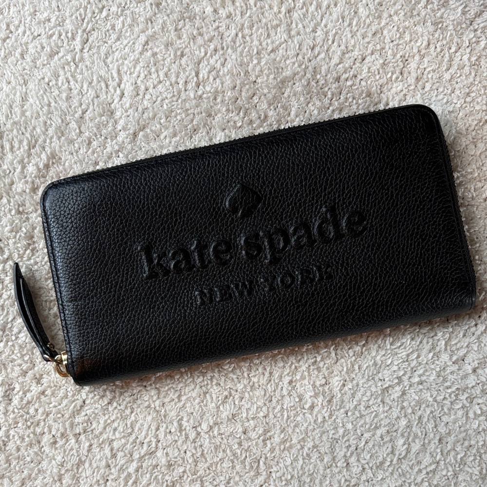 kate spade Black Embossed Leather Zip Wallet